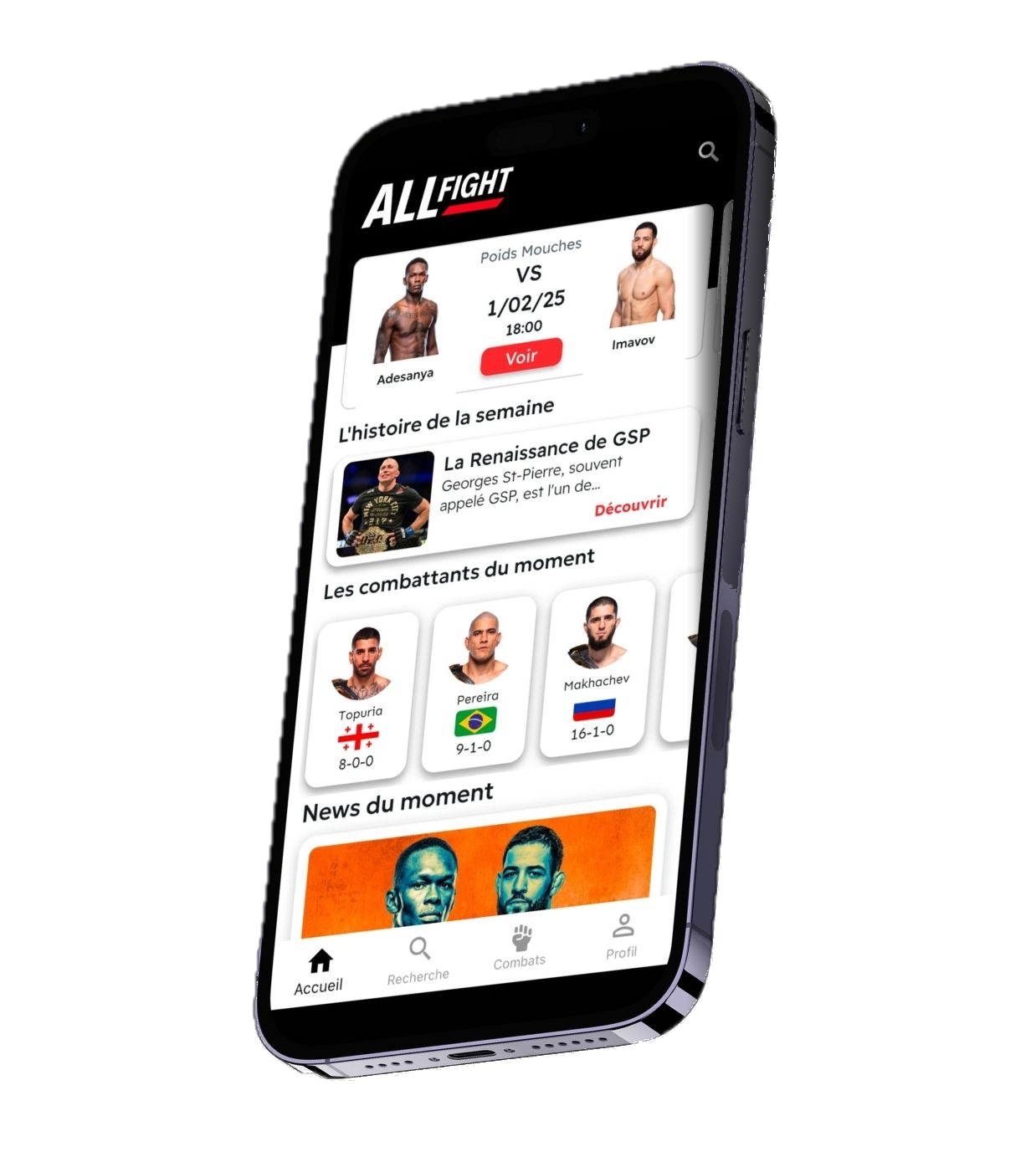 L'application ALL FIGHT sur smartphone